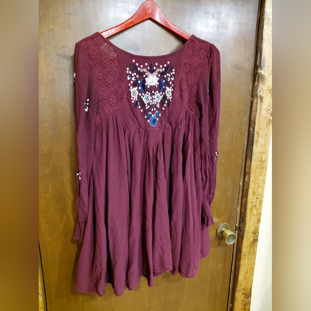 Free People Deep Burgundy Embroidered Tunic